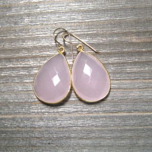 Natural Rose Quartz Earrings, Bezel Set Pear Shape Gemstone, 24k Gold Vermeil, Large Pink Dangle Earrings Natural Rose Quartz Earrings, Bezel Set Pear Shape Gemstone, 24k Gold Vermeil, Large Pink Dangle Earrings