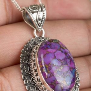 Purple Turquoise Necklace, Purple Turquoise Pendant, Pure 925 Sterling Silver Necklace, Boho Pendant, Vintage Style, Handmade Necklace Purple Turquoise Necklace, Purple Turquoise Pendant, Pure 925 Sterling Silver Necklace, Boho Pendant, Vintage Style, Handmade Necklace