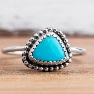 Morenci Turquoise Gemstone Ring In Sterling Silver – Size 7.75 – Light Aqua Blue Stone Ring With Beaded Border – Bohemian Navajo Style Morenci Turquoise Gemstone Ring In Sterling Silver – Size 7.75 – Light Aqua Blue Stone Ring With Beaded Border – Bohemian Navajo Style