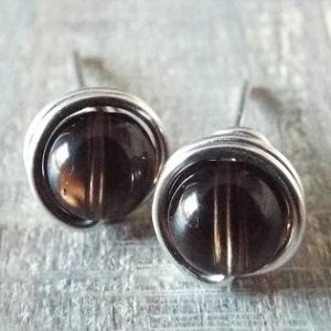 Smoky Quartz Earrings, Minimalist Earrings, Wire Wrap Earrings, Brown Stud Earrings, Smoky Quartz Stud Earrings, Easter Gift For Her Smoky Quartz Earrings, Minimalist Earrings, Wire Wrap Earrings, Brown Stud Earrings, Smoky Quartz Stud Earrings, Easter Gift For Her