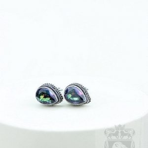 Tear Drop Genuine Mystic Topaz Vintage Filigree Antique 925 Fine S0lid Sterling Silver Men's / Unisex Cufflinks K683 Tear Drop Genuine Mystic Topaz Vintage Filigree Antique 925 Fine S0lid Sterling Silver Men's / Unisex Cufflinks K683