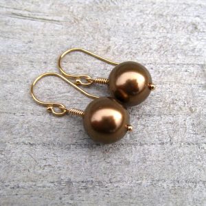 14k Gold Filled Pearl Earrings, Chocolate Brown Sea Shell Pearls, Dangle Earrings, June Birthstone Jewelry 14k Gold Filled Pearl Earrings, Chocolate Brown Sea Shell Pearls, Dangle Earrings, June Birthstone Jewelry