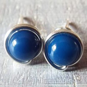 Blue Agate Earrings, Royal Blue Earrings, Small Blue Earrings, Blue Stone Earrings, Blue Agate Jewelry, Wire Wrap Earrings, Small Blue Studs Blue Agate Earrings, Royal Blue Earrings, Small Blue Earrings, Blue Stone Earrings, Blue Agate Jewelry, Wire Wrap Earrings, Small Blue Studs