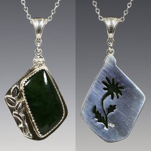 Nephrite Jade Pendant. Reversible Pendant. Sterling Silver Necklace. Genuine Gemstone. Saw Pierced Back. Flower Pattern. F15p008 Nephrite Jade Pendant. Reversible Pendant. Sterling Silver Necklace. Genuine Gemstone. Saw Pierced Back. Flower Pattern. F15p008