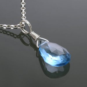 Swiss Blue Topaz Necklace.. Sterling Silver. Genuine Gemstone. December Birthstone. Wire Wrapped Pendant. S15n011 Swiss Blue Topaz Necklace.. Sterling Silver. Genuine Gemstone. December Birthstone. Wire Wrapped Pendant. S15n011