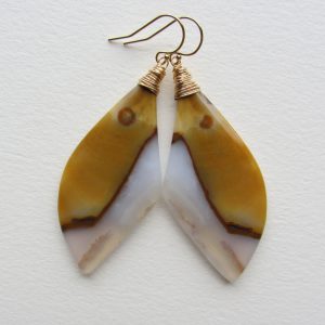 Agate Statement Earrings With Yellow And White Handmade In Seattle Gold Filled Jewelry For Her Smooth Natural Gemstone Agate Statement Earrings With Yellow And White Handmade In Seattle Gold Filled Jewelry For Her Smooth Natural Gemstone