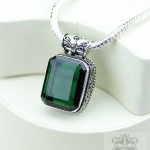 Radiant Cut 27.3 Carats Irradiated Emerald Vintage Style Setting 925 S0lid Sterling Silver Pendant + 4mm Snake Chain & Free Shipping P3244 Radiant Cut 27.3 Carats Irradiated Emerald Vintage Style Setting 925 S0lid Sterling Silver Pendant + 4mm Snake Chain & Free Shipping P3244