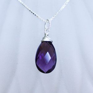 Briolette Amethyst Pendant In Solid Sterling Silver , Wire Wrapped , February Birthstone , 33rd Anniversary , From Canada Briolette Amethyst Pendant In Solid Sterling Silver , Wire Wrapped , February Birthstone , 33rd Anniversary , From Canada