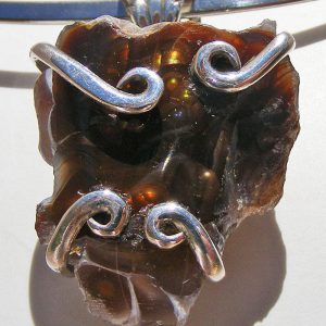 Fire Agate Pendant, Natural Combination Of Rough And Polished Fire Agate, Intense Orange, Green, And Yellow Fire, Sterling Silver Fire Agate Pendant, Natural Combination Of Rough And Polished Fire Agate, Intense Orange, Green, And Yellow Fire, Sterling Silver