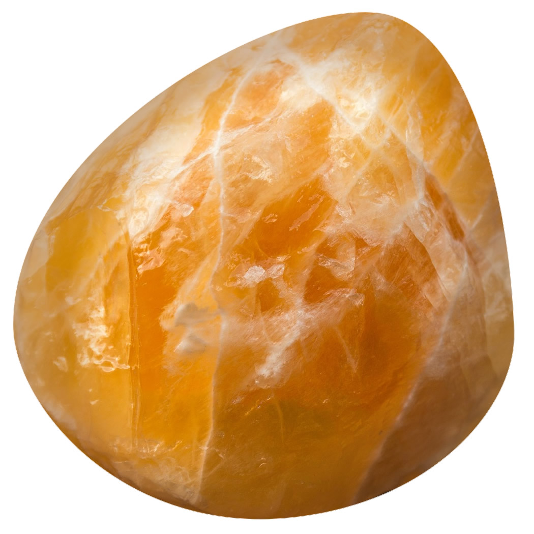 There are many varieties of calcite, and each has specific properties. In general, calcite is gentle and revitalizing and works to clear energy blockages in the body's energy systems. Pictured is orange calcite, which works with the 2nd and 3rd chakras, healing and giving energy toward creativity, sexuality, and the will. You can match the color of calcite to the chakra it works with: Blue = Throat, Green & Pink = Heart, Red = Root. Learn more about Calcite meaning + healing properties, benefits & more.