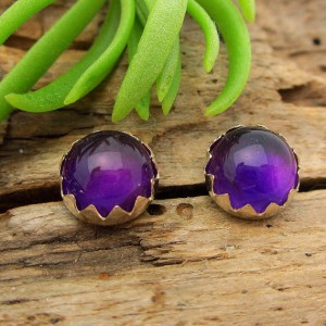 Shop Amethyst Earrings! Amethyst Cabochon Studs, 14k Gold Stud Earrings or Sterling Silver Amethyst Studs – 4mm, 6mm Low Profile Serrated or Crown Earrings | Natural genuine Amethyst earrings. Buy crystal jewelry, handmade handcrafted artisan jewelry for women.  Unique handmade gift ideas. #jewelry #beadedearrings #beadedjewelry #gift #shopping #handmadejewelry #fashion #style #product #earrings #affiliate #ad
