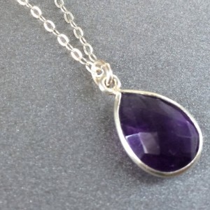 Shop Amethyst Necklaces! Amethyst Necklace, February Birthstone Necklace Amethyst Faceted Teardrop Sterling Chain, Bridesmaids Jewlery | Natural genuine Amethyst necklaces. Buy crystal jewelry, handmade handcrafted artisan jewelry for women.  Unique handmade gift ideas. #jewelry #beadednecklaces #beadedjewelry #gift #shopping #handmadejewelry #fashion #style #product #necklaces #affiliate #ad
