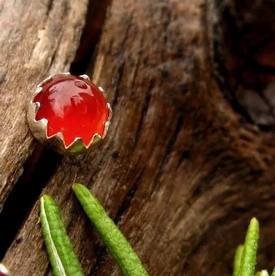 Carnelian Cabochon Studs | 14k Gold Stud Earrings Or Sterling Silver Red Carnelian Studs | 4mm, 6mm Low Profile Serrated Or Crown Earrings