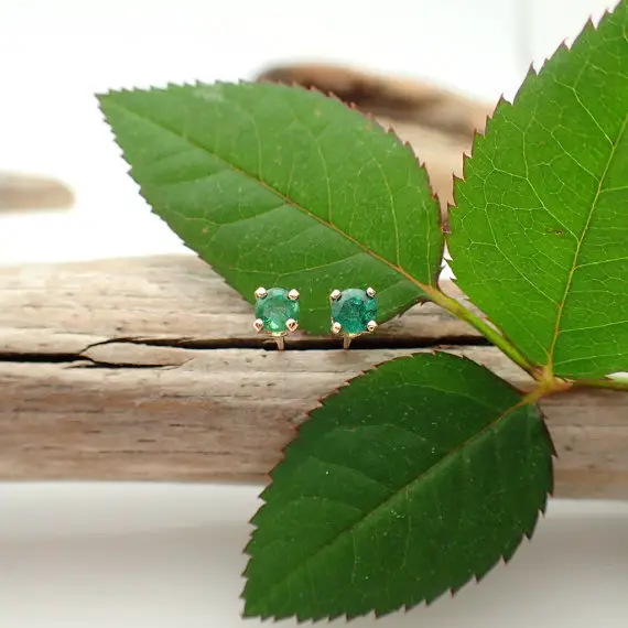 Emerald Earrings In Gold, Silver, Or Platinum With Genuine Gems | 3mm, A Quality