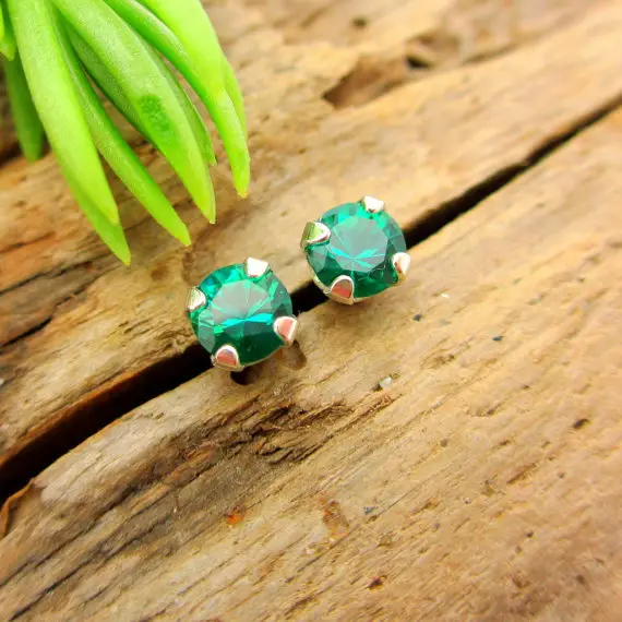 Emerald Earrings: Solid 14k Gold, Platinum, Or Sterling Silver Studs | Lab Grown Gemstones | For Men Or Women | Made In Oregon