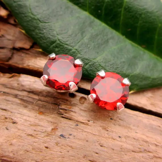 Red Garnet Earrings: Solid 14k Gold, Platinum, Or Sterling Silver Studs | Minimalist Jewelry For Men Or Women | Made In Oregon