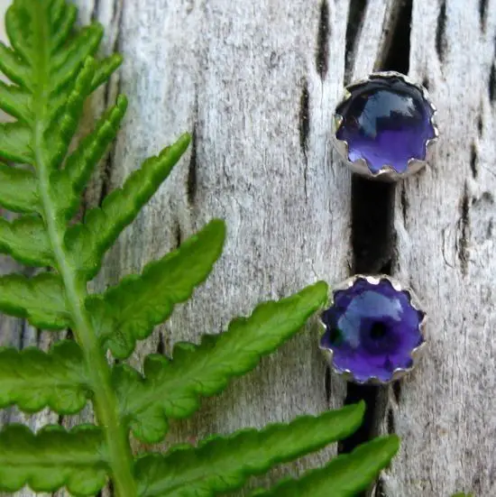Iolite Minimalist Sterling Silver Studs | Dainty Purple - Blue Viking Sunstone Post Earrings For Men Or Women | Made In Oregon