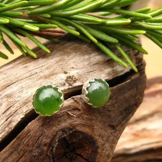 Jade Earrings | Sterling Silver Or 14k Gold | Minimalist Stud Earrings For Men Or Women | Made In Oregon