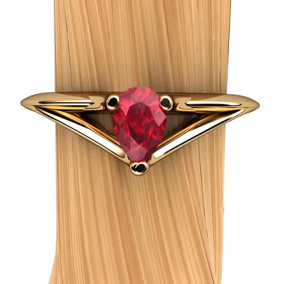 Ruby Ring In 18k Yellow Gold | Pear-shaped Natural Genuine Ruby Ring