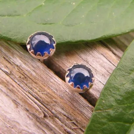 Blue Sapphire Cabochon Earrings | Natural Blue Sapphire Earrings In Sterling Silver Studs | 4mm
