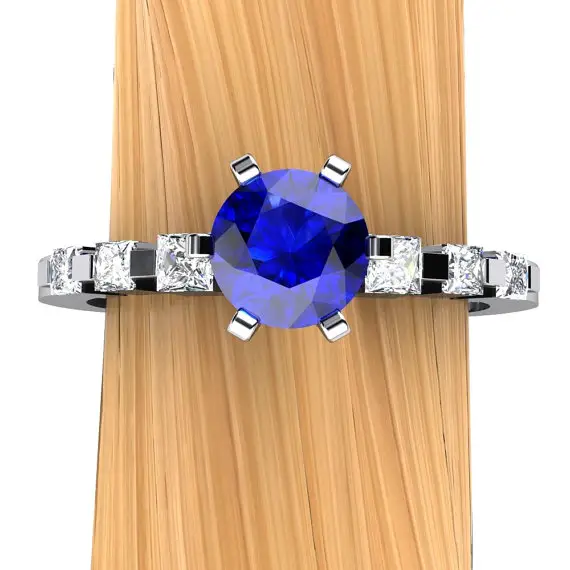 Blue Sapphire Engagement Ring | Custom Platinum Or Gold Ring With Dainty Diamond Band | "legacies"
