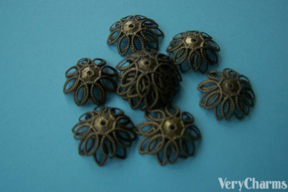 100 Pcs Antiqued Bronze Filigree Flower Bead Caps 19mm A2057