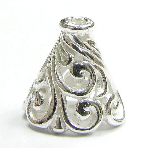 2 Pcs .925 Sterling Silver Flower Filigree Bead Cone Cap 10mm / Findings / Bright