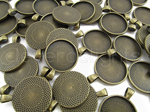 20 Cleverdelights Round Pendant Trays - Antique Bronze Color - 25mm 1" Diameter - Pendant Blanks Cameo Bezel Cabochon Settings - 25 Mm 1 Inch