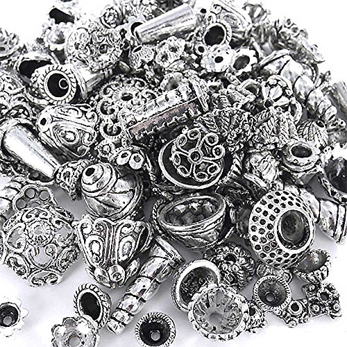 70-piece Bali Style Jewelry Making Metal Bead Caps Deluxe New Mix, 100gm, Silver