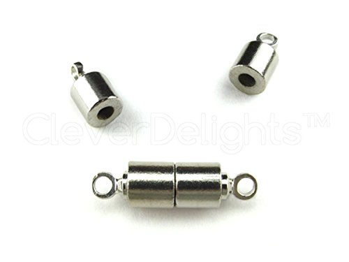 8 Cleverdelights Magnetic Jewelry Clasps - Tube Style - Silver Color - Necklace Magnet Clasp Converter