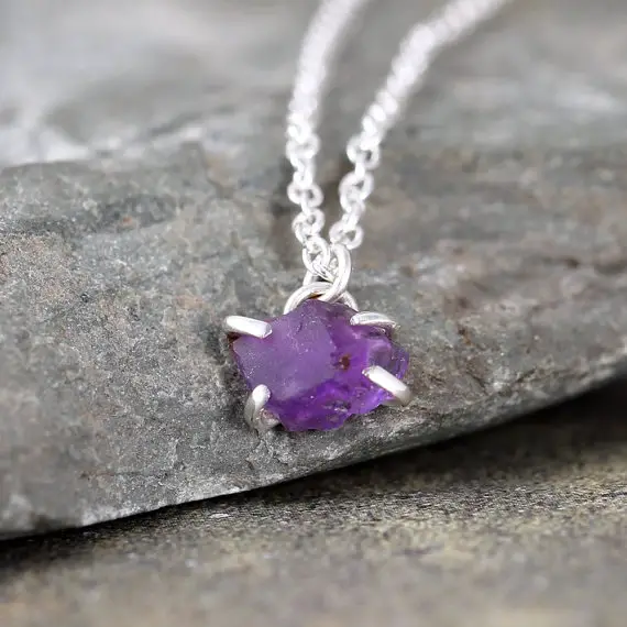 Amethyst Necklace - Raw Amethyst Pendant - Sterling Silver - February Birthstone - Raw Purple Gemstone Jewellery - Made In Canada