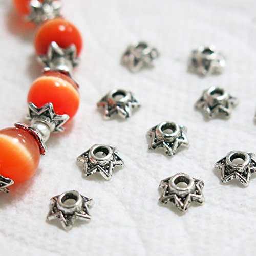 Beading Station 50-piece Star Shaped Metal Bead Caps, 6mm, Antique Silver