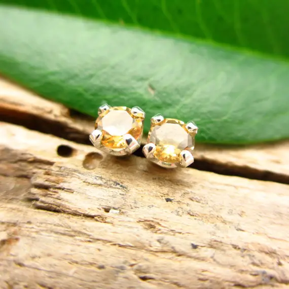 Citrine Stud Earrings, Soft Yellow Earrings In Gold, Silver, Or Platinum | 3mm