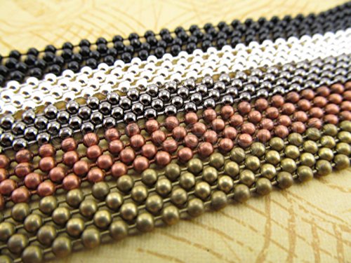 Cleverdelights 20 Ball Chain Necklaces Mix Pack - Antique Copper, Antique Bronze, Shiny Silver, Gunmetal, Dark Black - 24 Inch - 2.4mm Ball - Adjustable Antiqued Vintage Style Necklaces Sample Pack - 24" Length