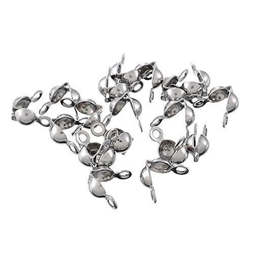 Silver Tone Stainless Steel Calottes End Crimps Beads Tips Fit Ball Chain 7.7mmx7.4mm