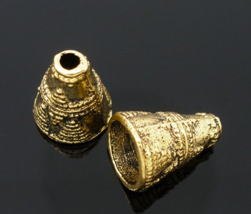 Housweety 60 Gold Tone Cone End Beads Caps 11x9mm
