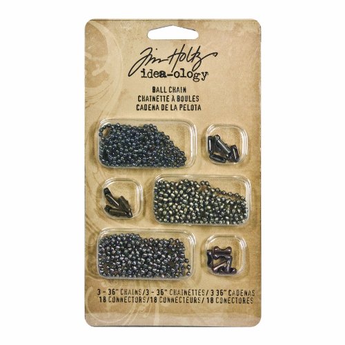 Metal Ball Chains With Connectors By Tim Holtz Idea-ology, 3 36-inch Chains And 18 Connectors, Antique Finishes, Th92675