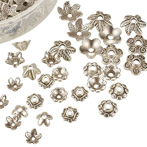 Mixed Style Tibetan Style Alloy Flower Bead Caps With A White Container
