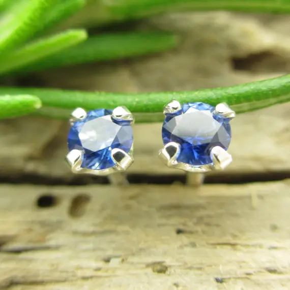 Blue Sapphire Studs | Genuine Blue Sapphire Stud Earrings In Real 14k Gold, Sterling Silver, Or Platinum | 3mm