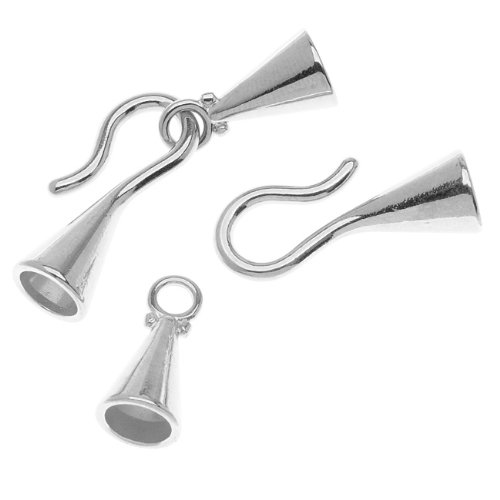 Silver Plated Cone Shaped Hook & Eye Cord Ends - Fits Up To 6.2mm Cord (4 Sets)
