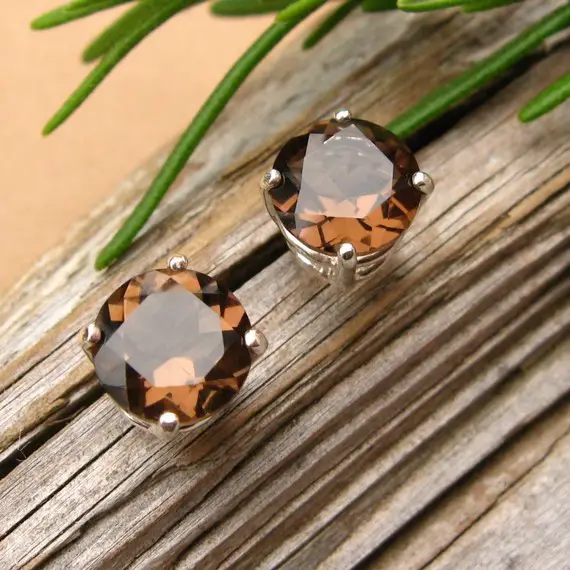 Smoky Quartz Studs | Genuine Smoky Quartz Stud Earrings In Real 14k Gold, Sterling Silver, Or Platinum | Dark Academia | 3mm, 4mm, 6mm, 8mm