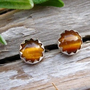 Tigereye Stud Earrings | Brown Cabochon Earrings in Silver | 6mm | Natural genuine Tiger Eye earrings. Buy crystal jewelry, handmade handcrafted artisan jewelry for women.  Unique handmade gift ideas. #jewelry #beadedearrings #beadedjewelry #gift #shopping #handmadejewelry #fashion #style #product #earrings #affiliate #ad