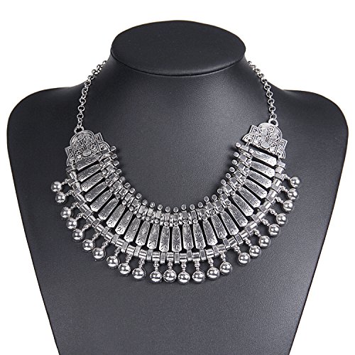 Zhenhui Vintage Necklace Statement Bib Choker Coin Tassels Hippie Boho Festival Tribal (grey)