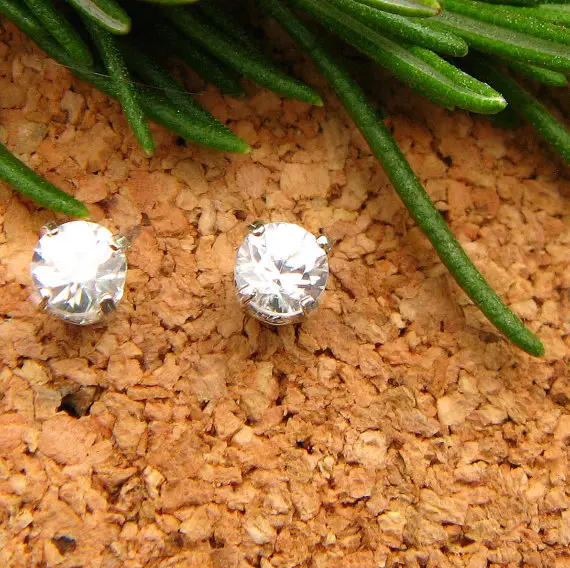 White Zircon Studs | Genuine White Zircon Stud Earrings, Real 14k Gold, Platinum, Or Sterling Silver | 5mm