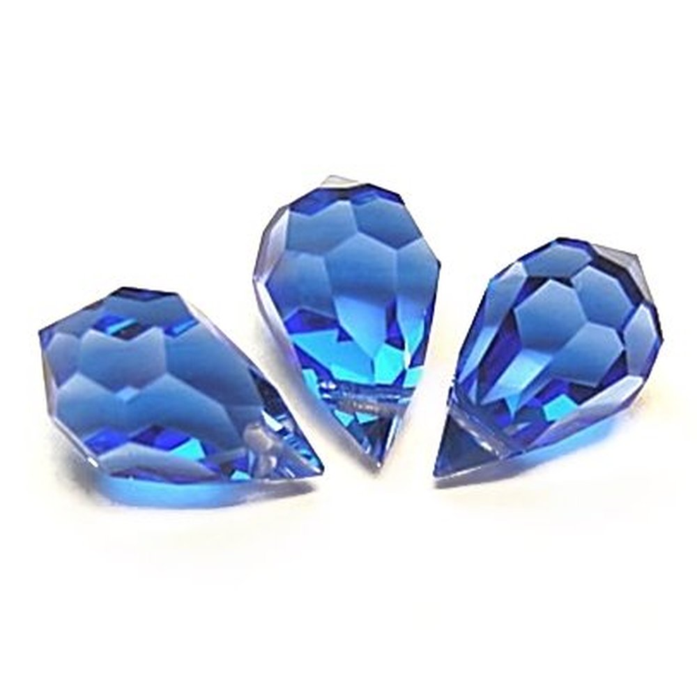 10 Pcs Sapphire Blue Glass Faceted Teardrop Briolette Beads