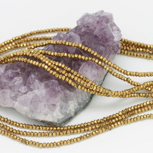 100 Pcs 3x2mm Chinese Crystal Glass Beads Faceted Rondelle Metallic Gold