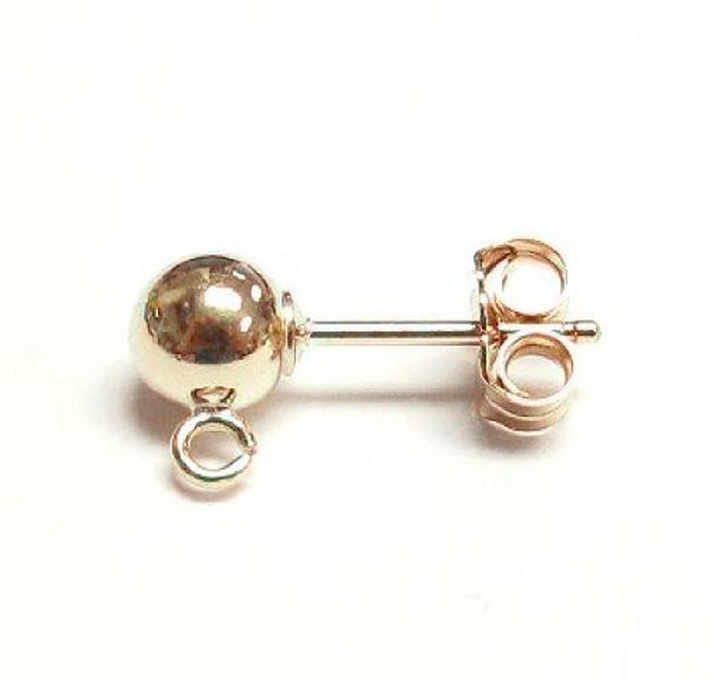2 Pcs 14k Gold Filled 5mm Ball Stud Earring Loop Post Earring Connector W/ Clutches/ Ear Nut / Findings / Yellow Gold