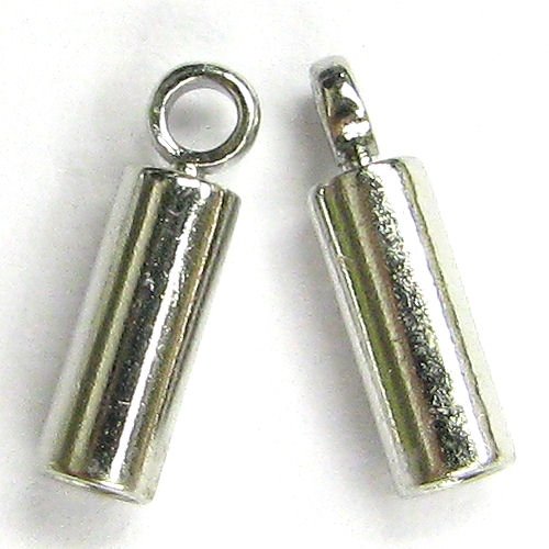 20 Pcs Rhodium Plated Metal 2mm Leather Cord End Cap Bead With Loop / Findings / Bright