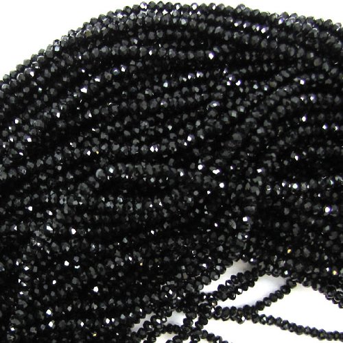 2x3mm Faceted Crystal Rondelle Beads 14.5" Black Jet
