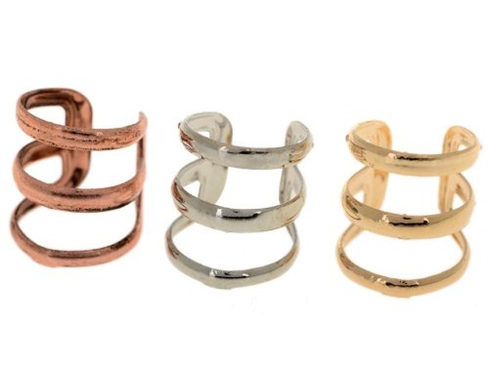 3pcs Gold & Silver & Bronze Tone Cartilage Helix Ear Cuff 3 Hoops Earrings